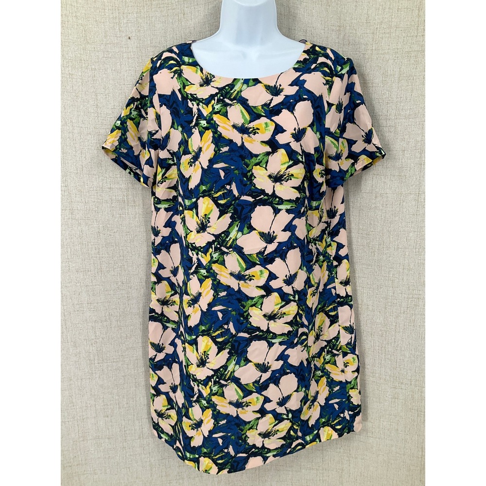 J.Crew Shift Dress Women 12 Pink Floral Short Sleeve Crew Neck Classic Preppy